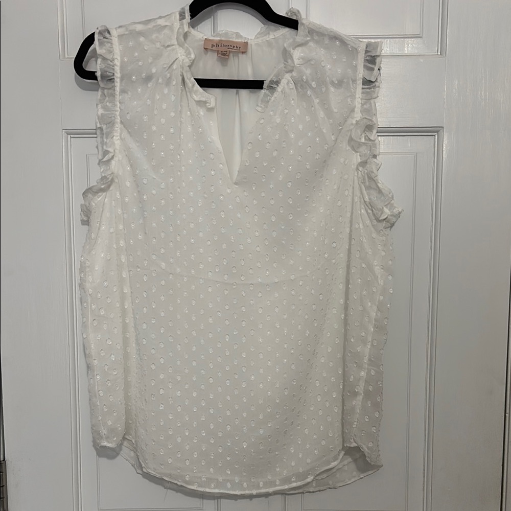 Philosophy White Ruffled Bib Collar Blouse